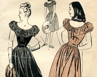 Butterick 3844 Basque Dress Barrel Skirt Puff Sleeves Vintage 40s Original Sewing Pattern Size 12 B30 Rare