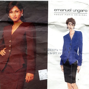 Vogue 1453 Emanuel Ungaro Vintage 90s Peplum Skirt Suit Original Sewing Pattern SIZE 6 8 10 B30-33