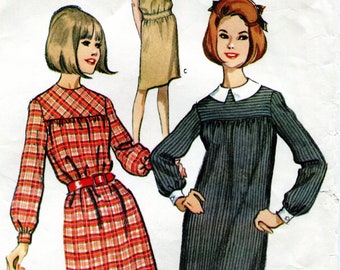 McCall's 7876 Vintage 60s Dress Smock Blouson Original Sewing Pattern SIZE M 12-14 B32-34