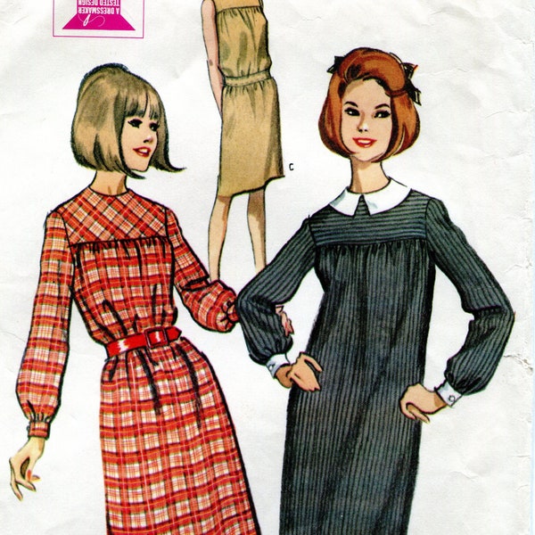 McCall's 7876 Vintage 60s Dress Smock Blouson Original Sewing Pattern SIZE M 12-14 B32-34