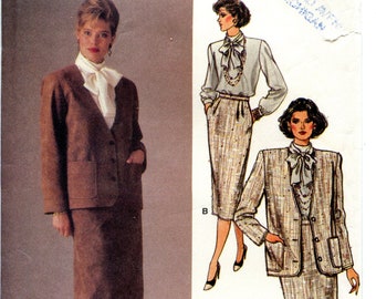 Vogue 9359 Vintage 80s Skirt Suit Blouse Jacket Blazer Original Sewing Pattern SIZE 18 20 22 B40 42 44 Uncut
