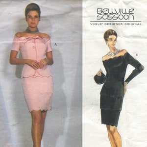 Vogue 2921 Bellville Sassoon 90s Evening Cocktail Dress Formal Scalloped Off Shoulder Original Sewing Pattern Size 12 B34