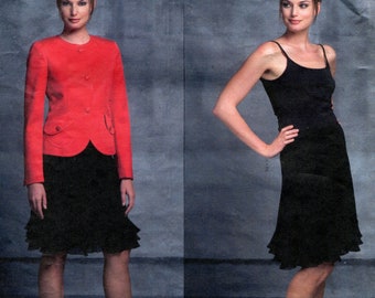 Vogue 2844 DKNY Donna Karan Jacket Ruffled Skirt Suit Blazer Original Sewing Pattern Size 12 14 16 B34 36 38 Uncut
