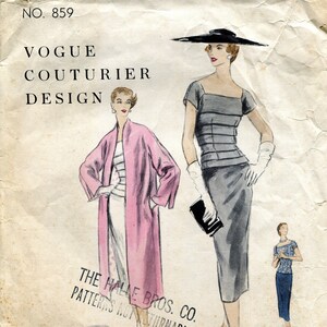 1950s Wiggle Dress & Coat Original Vintage Sewing Pattern Vogue 859 Couturier Size 12 B30