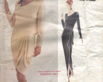 Vogue 1269 Tom & Linda Platt Vintage 90s Dress Gown Angled Sarong Skirt Modest Original Sewing Pattern SIZE 8 10 12 B31 32 34 Uncut