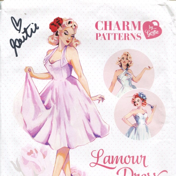 Charm Patterns by Gertie Lamour Dress Vintage 50s Style Halter Strapless Siren Dress Original Sewing Pattern Size 2-16 Cups B-DD Uncut