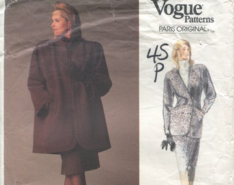 Vogue 1950 Nina Ricci Coat Jacket Skirt Paris Vintage 80s Original Sewing Pattern Size 12 B34