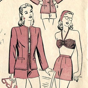 Advance 3975 1940s Swimsuit Coverup Bikini Bra Shorts Jacket Sewing Beach Resort Pattern B30