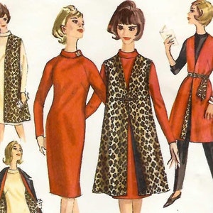 Op de afbeelding: Een vintage naaipatroon voor een jurk met een vest met luipaardprint. Het patroon is voor maat 12 en borstomvang 32. Het patroon is van Simplicity en heeft nummer 5667.