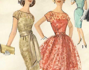 Simplicity 4685 Cocktail Dress Slip Lace Overlay Sewing Pattern Vintage 60s Size 14 B34