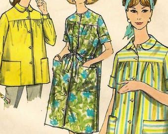 1960s House Dress Sewing Pattern Housecoat Duster Smock Simplicity 4572 Size 12 B32