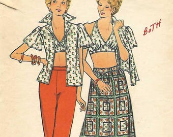 1970s Halter Top  Sewing Pattern Blouse Maxi Skirt Pants Butterick 3700 Size 12 B34
