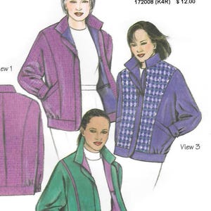 May include: Flight jacket sewing pattern with multiple views. The pattern includes sizes XS-3XL and multiple hidden pockets. The image shows a purple, green, and blue jacket design. The text on the image says "Flight Jacket" and "SAF-T-POCKETS Travelwear®".