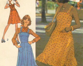 1970s Pinafore Dress Sundress Jumper Sewing Pattern Ruffle Simplicity 6926 Size 10 B32.5