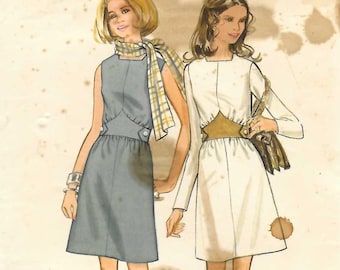 1960s Mini Dress Sewing Pattern Midriff Band Square Neckline Butterick 5747 Size 12 B34