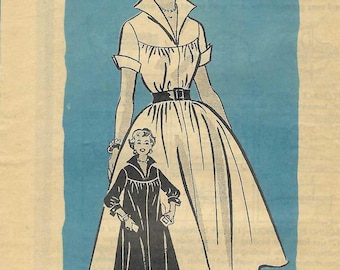 1950s Dress Sewing Pattern Round Yoke Stand Collar Marian Martin 9389 Size 11 Junior
