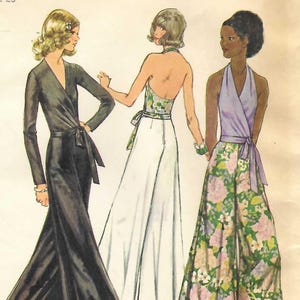 Simplicity 5355 Omlottblus Halterneck Utsvängda Palazzobyxor Jumpsuit-effekt Vintage 70-tals Original Sömnadsmönster Storlek 10 B32.5 Oklippt