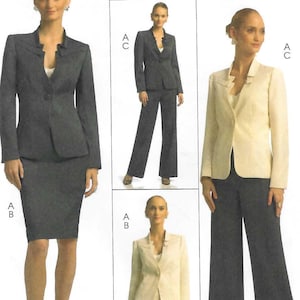May include: McCall's Classic Fit sewing pattern for The Perfect Suit. The pattern includes options for a skirt suit, pants suit, and a skirt and jacket combination. Size BB (8-10-12-14) is indicated on the pattern. The pattern features a variety of suit styles.