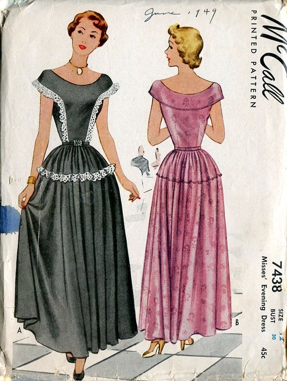 mccalls patterns formal dresses 1950s Vintage McCalls Sewing Pattern 5200 Easy Misses Evening Gown Size  31.5 B