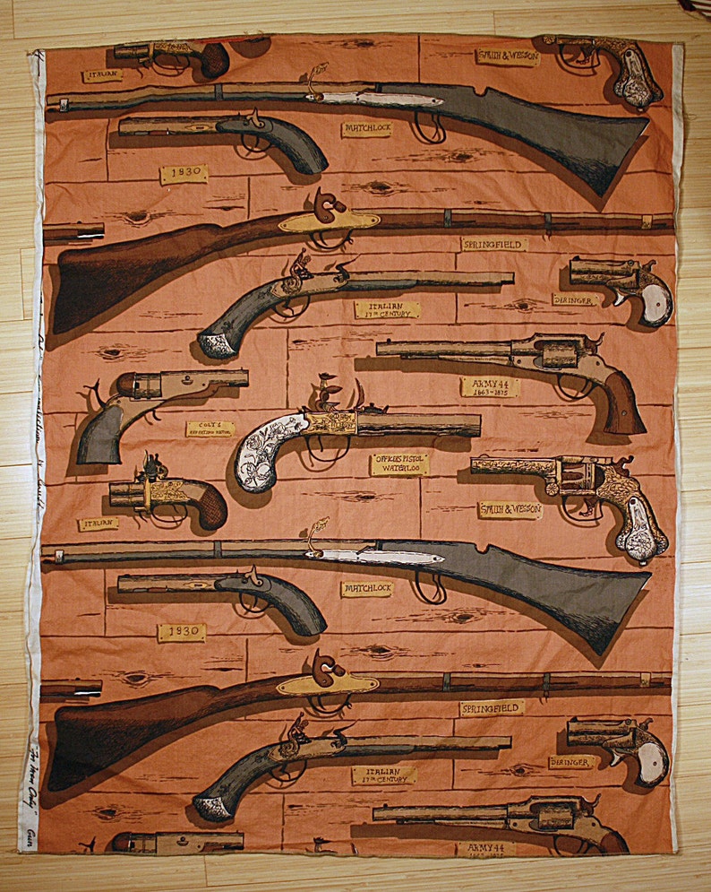 Vintage Cotton Printed Novelty Fabric Guns Rifles Pistols by Etsy