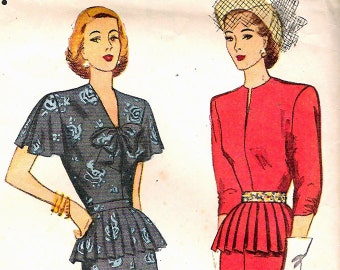 Simplicity 2011 Vintage 40s Dress Detachable Peplum Sewing Pattern B34