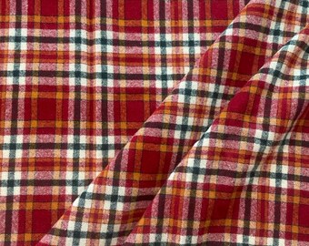 1.5 Yards Wool Bottomweight Tartan Plaid Fabric Red Yardage 56 x 55 in