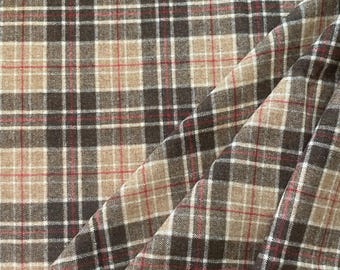 2 Yards Wool Bottomweight Tartan Plaid Fabric Brown Red Yardage  56 x 70 in
