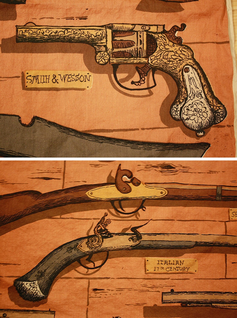 Vintage Cotton Printed Novelty Fabric Guns Rifles Pistols by Etsy
