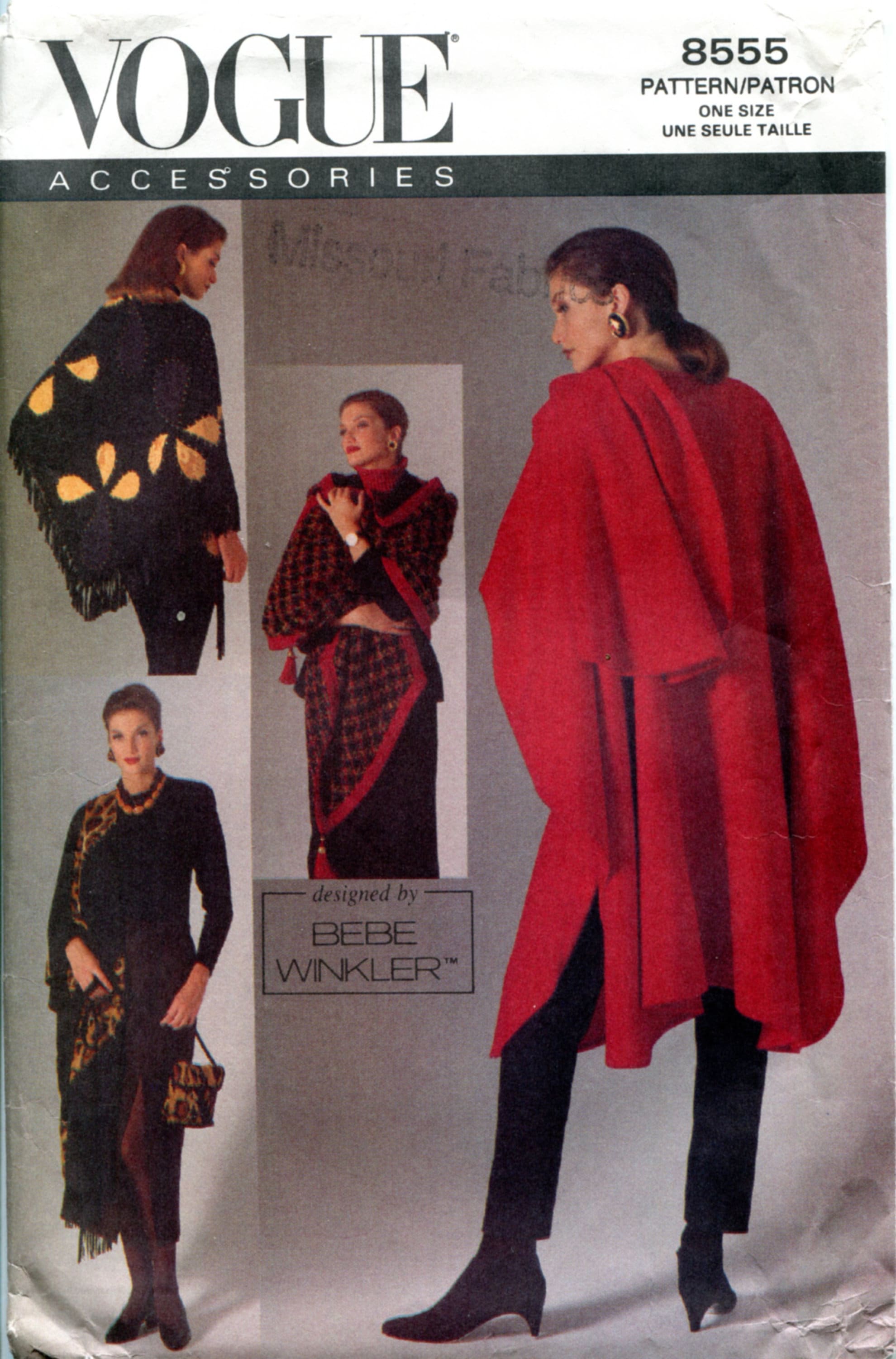 Vogue 8555 Accessories Bebe Winkler Cape Shawl Pouch Purse One Etsy