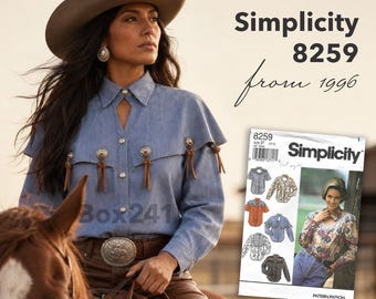 Fancy Western Shirts Sewing Pattern Simplicity 8259 Rodeo Cowgirl Vintage 90s Size 12–16 B34–38