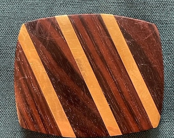 Vintage Belt Buckle Wood Brass Inlay 1970s-80s Possibly Kenneth Reid