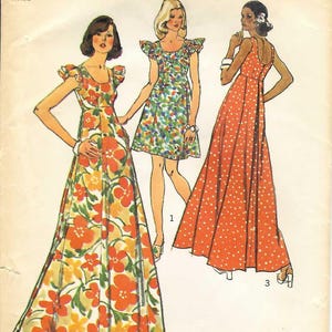 1970s Muu-Muu Maxi Dress Sewing Pattern Flutter Sleeve Empire Waist Simplicity 5736 Size 18 B40