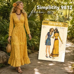 70s Maxi / Mini Dress Sewing Pattern Ruffle Basque Waist Original Simplicity 9812 Size 8 B31.5