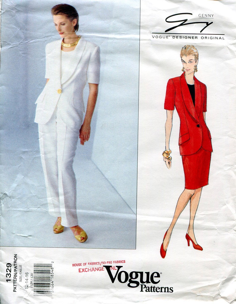 Vogue 1329 Genny Suit Skirt Jacket Blazer Pants Designer Original B34 B46 B38 image 1
