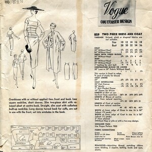 Vogue 859 Vintage 50s Dress and Coat Original Sewing Pattern - Etsy