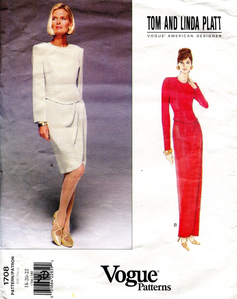 Vogue 1708 Tom & Linda Platt Vintage 90s Dress Gown Sarong Skirt Modest Original Sewing Pattern SIZE 18-22 B40-44 Uncut image 1