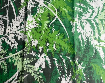 Vintage 60s Ecology—Let It Be Cotton Fabric Ferns Leaves Grasses Remnant 26 x 52 in