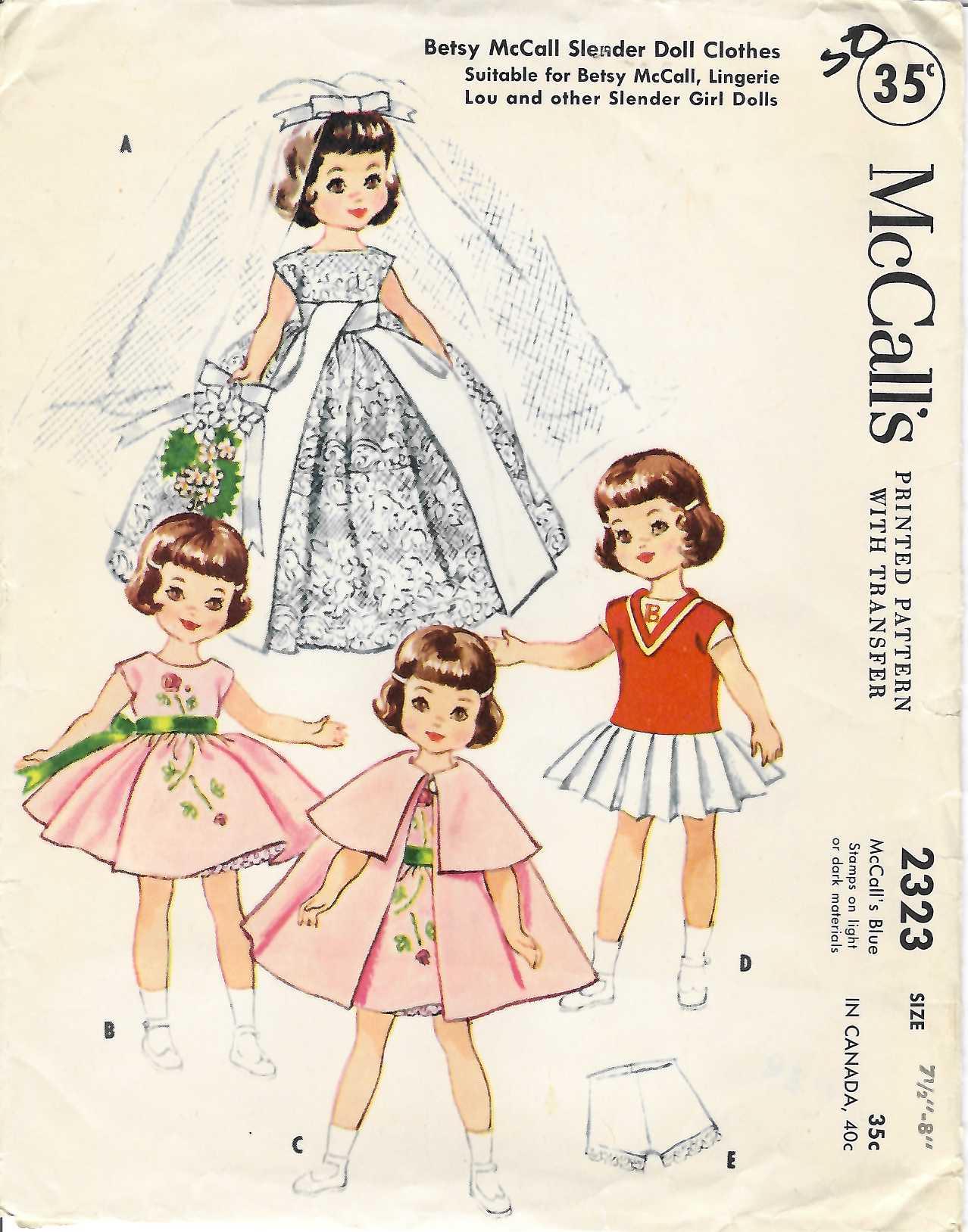 Mccall's 2323 Original Vintage 1950s Betsy Mccall Slender Doll