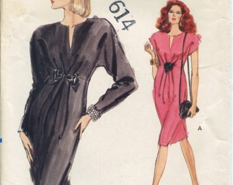 Vogue 7373 Vintage 80s Relaxed Dress Slash Neckline Fitted Waist Original Sewing Pattern Size 12 14 16 B34 36 38