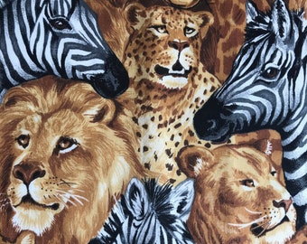 Sewing Fabric Vintage 2000s Safari African Animals Quilting Cotton Remnant