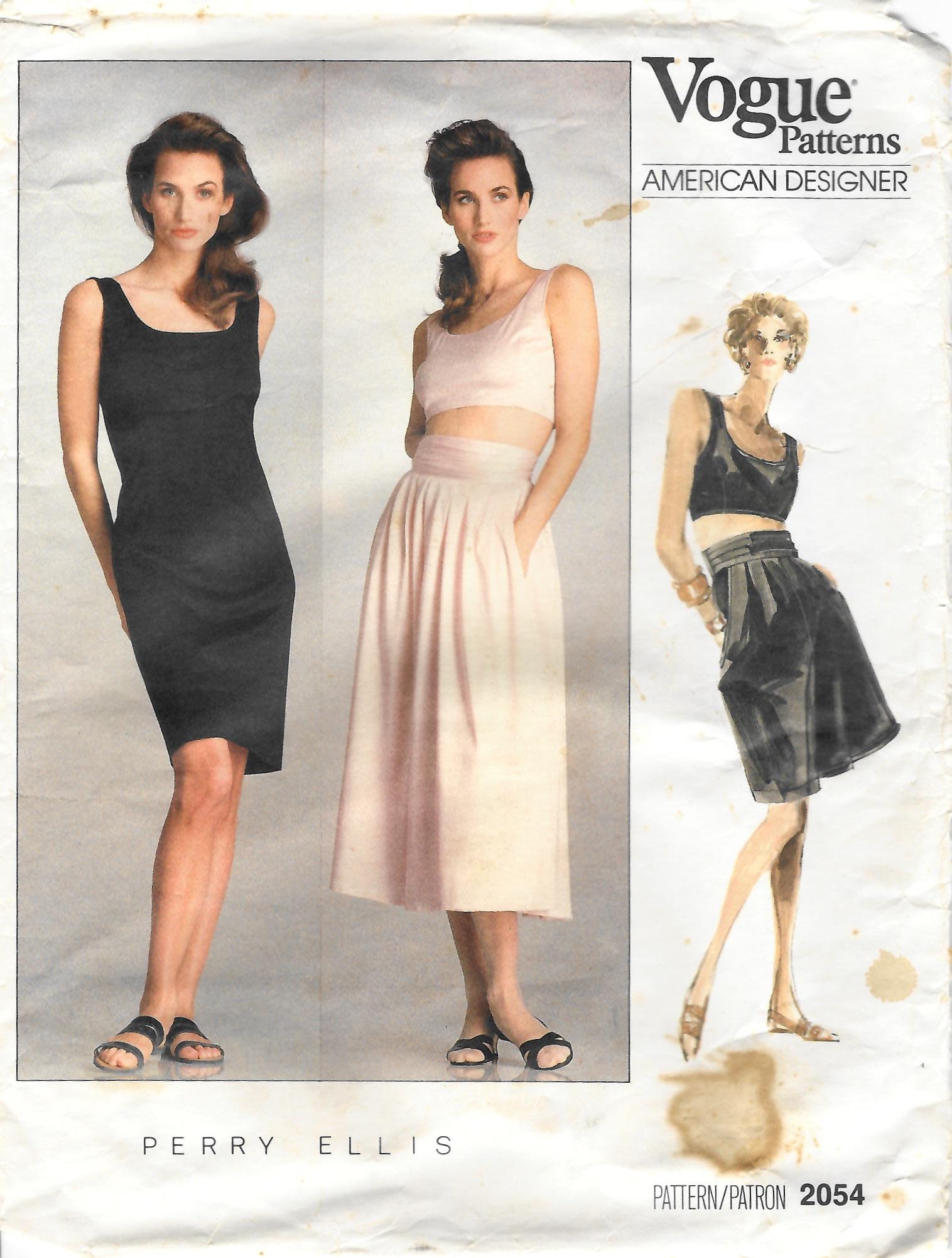 Vogue 2054 Perry Ellis Sheath Dress, Crop Top, Midi Skirt Vogue 2054 Perry Ellis Sheath Dress, Crop Top, Midi Skirt