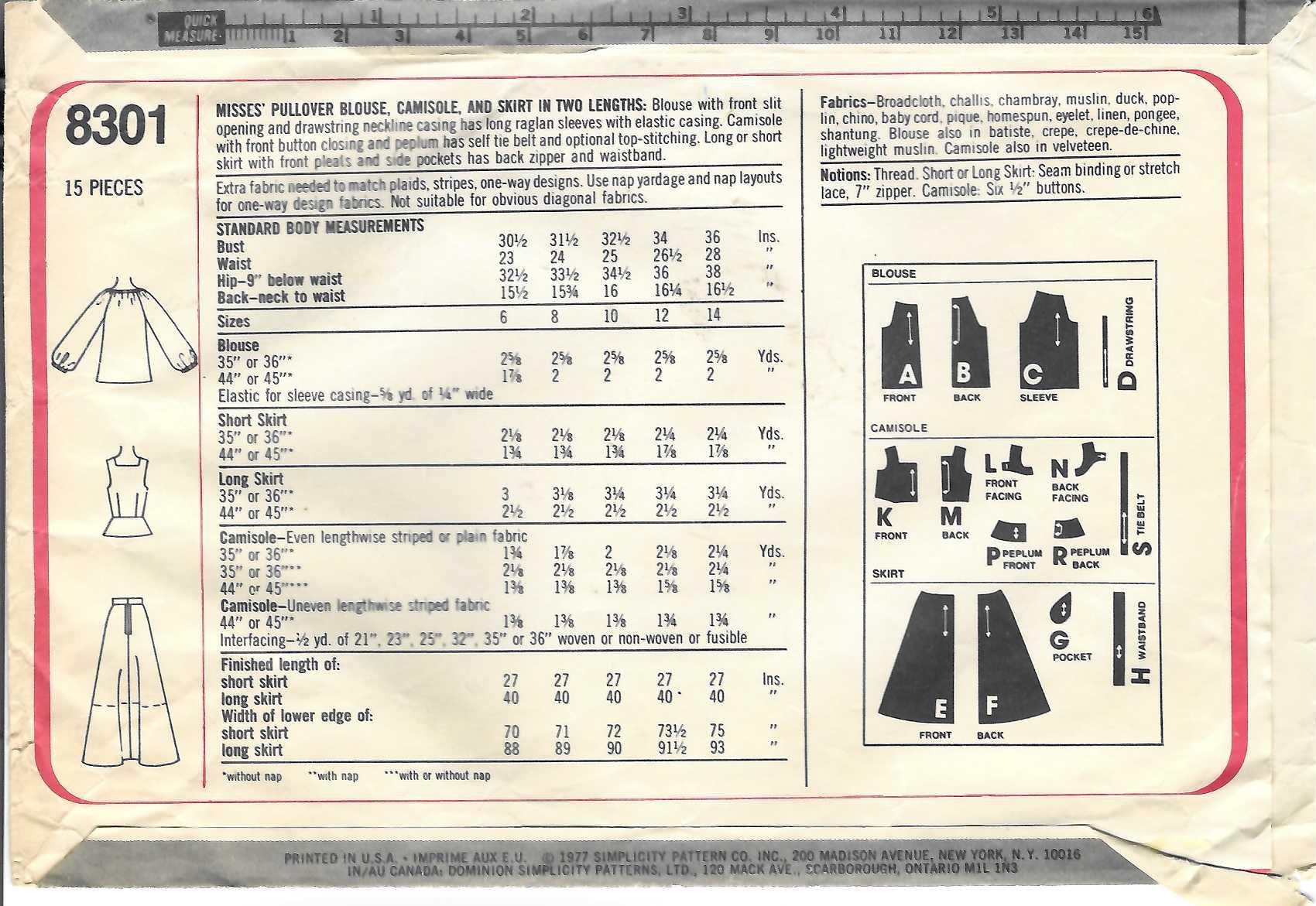 Simplicity 8301 Blouse Camisole Skirt Alpine Princess Dirndl Look ...
