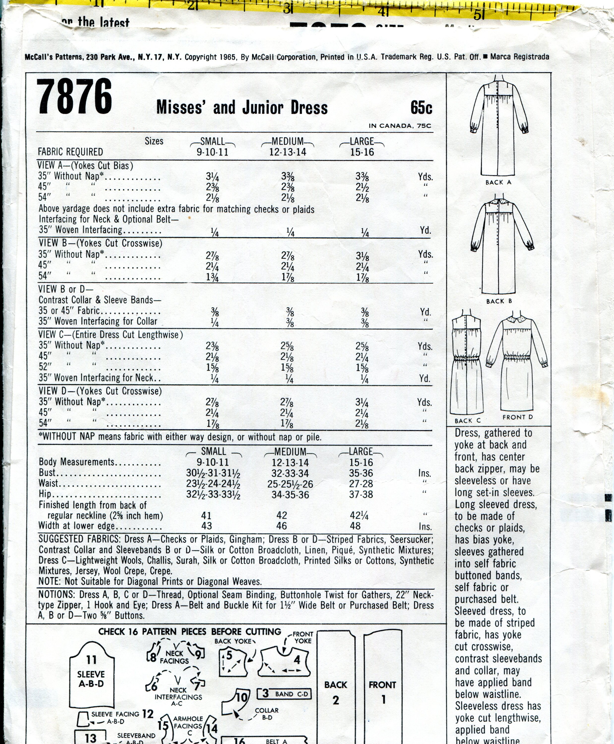 Mccall's 7876 Vintage 60s Dress Smock Blouson Original Sewing Pattern ...