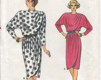 Vogue 9344 Vintage 80s Draped Dress Tulip Hem Original Sewing Pattern Size 18 B40 Uncut