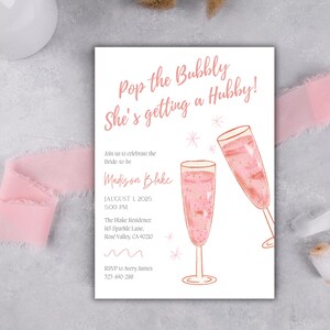 Uitnodiging voor bruisend vrijgezellenfeest - bewerkbare themasjabloon champagne - uitnodiging vrijgezellenfeest - modern goudroze glitterontwerp