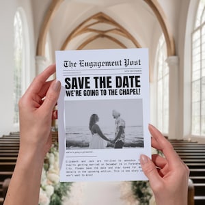 Newspaper Save the Date Wedding Invitation | Editable Canva Template | Vintage Retro Digital Invite | Printable DIY Wedding Announcement