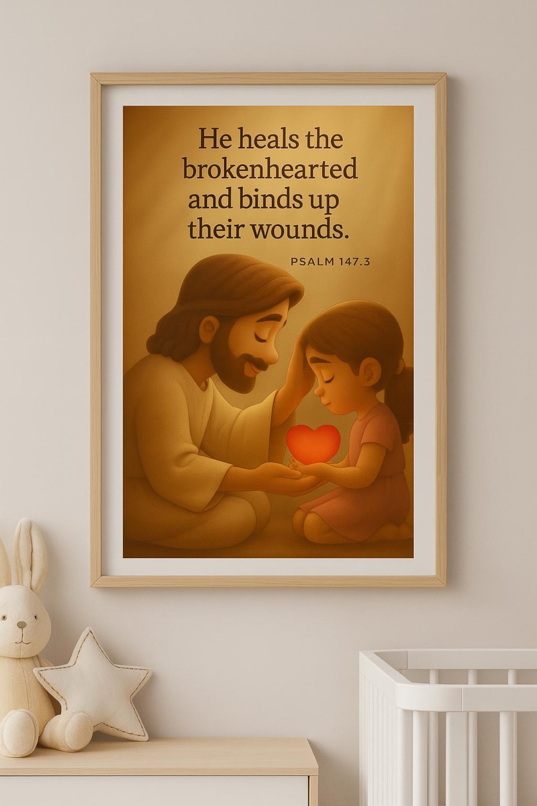 Jesus Heals the Brokenhearted | 3D Christian Kids Room Art | Psalm 147: ...