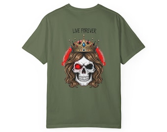 Skull Crown Graphic Tee: 'Live Forever' Gothic Style T-Shirt