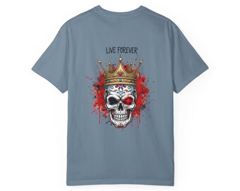 Sugar Skull King Unisex T-shirt, Liveforever Day of the Dead Shirt, Skull Lover Graphic Tee, Gothic Clothing, Halloween Costume