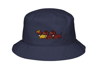 Dachshund Dog Embroidered Bucket Hat: Cotton Twill Summer Accessory